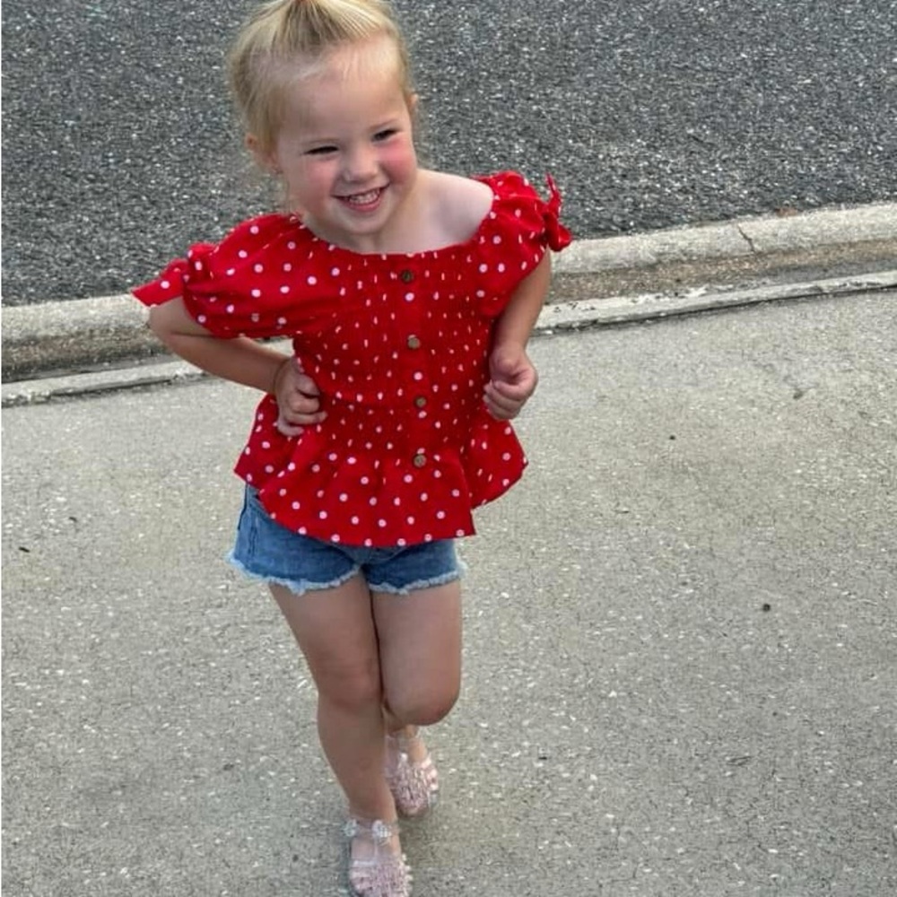 4T BMG scrunch Red Polka Dot Top